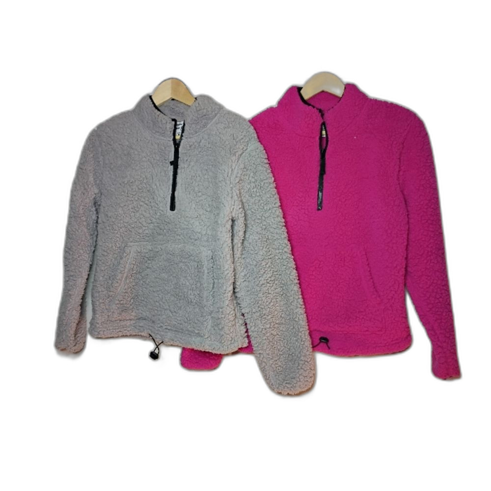 Lot 2 Jackson Hole Sherpa Quarter Zip Pullovers S Gray & Pink Soft
